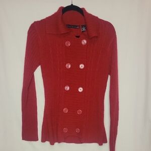 Allison Brittney Red Cardigan with Double-Breasted Design